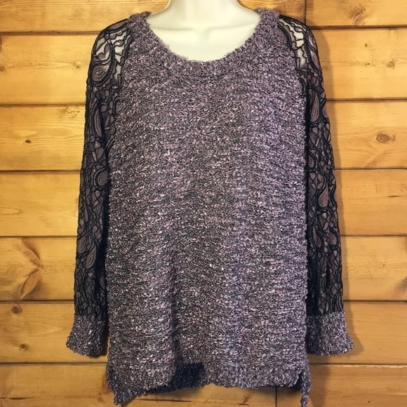 escio | Mauve Marled Sweater w/ Lace Sleeves L - Picture 1 of 4